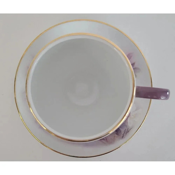 Vintage Lena Liu 'Blossoms & Butterflies' Purple‎ Porcelain Tea Cup & Saucer - Picture 7 of 7